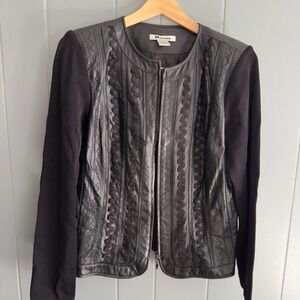 Black Leather Mesh Panel Jacket 90s Y2K Medium Moto Goth Minimalist CBK Style‎